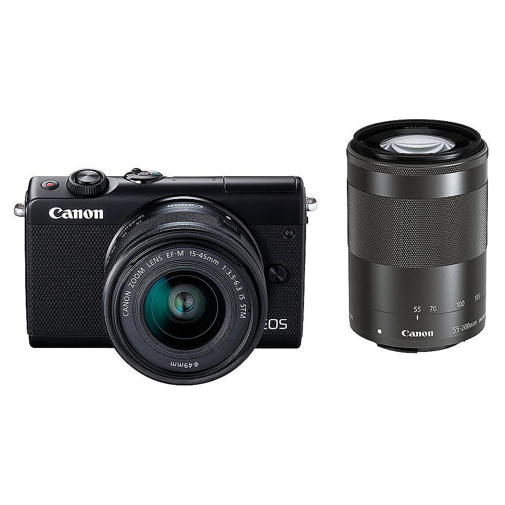 Canon EOS M100 Kit 15-45mm & 55-200mm Systemkamera schwarz