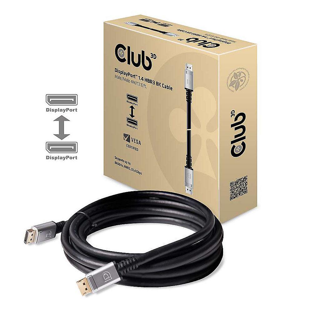 Club 3D 8K 60Hz DisplayPort 1.4 HBR3 Cable M/M 4m schwarz, Club, 3D, 8K, 60Hz, DisplayPort, 1.4, HBR3, Cable, M/M, 4m, schwarz
