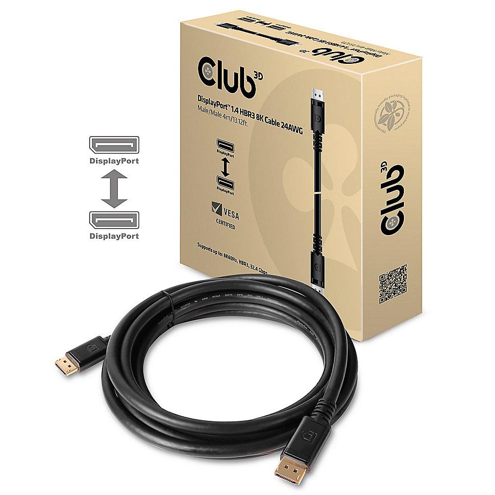 Club 3D DisplayPort 1.4 Kabel 4m DP zu DP HBR3 8K60Hz Vesa St./St. schwarz, Club, 3D, DisplayPort, 1.4, Kabel, 4m, DP, DP, HBR3, 8K60Hz, Vesa, St./St., schwarz