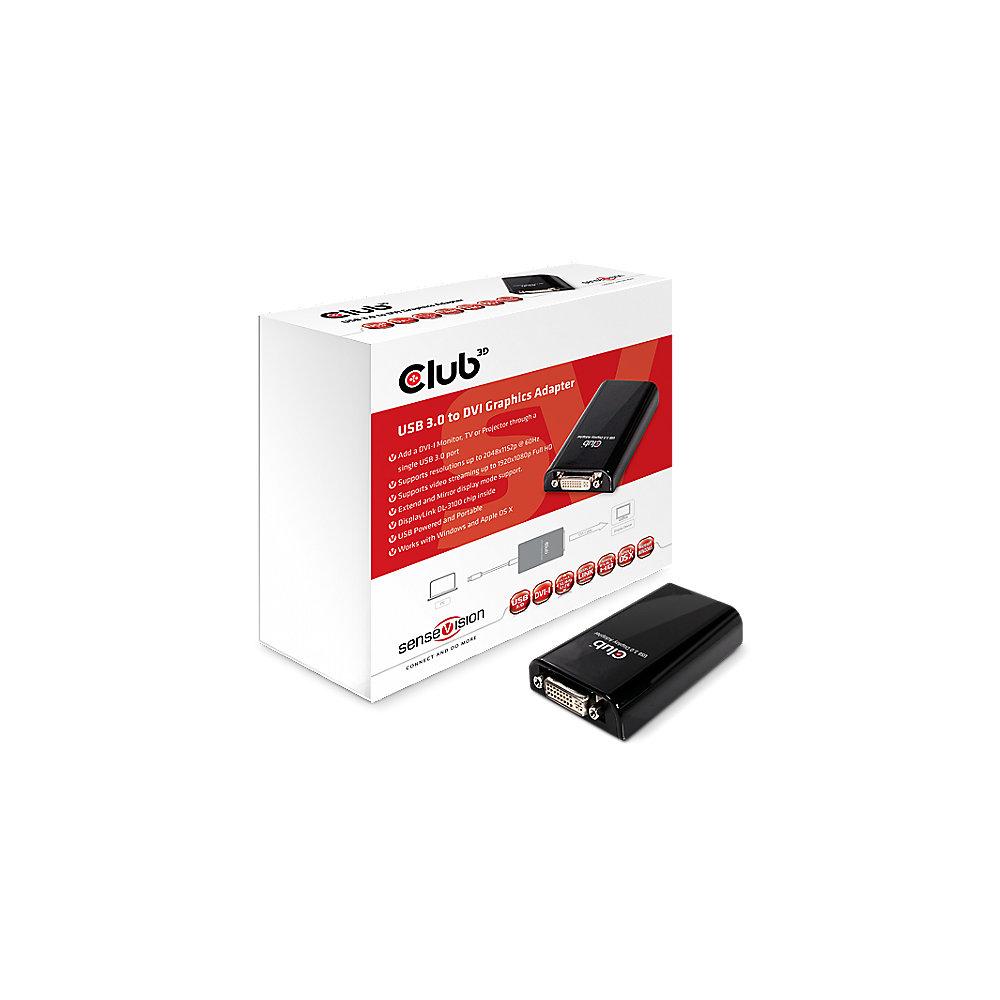 Club 3D USB 3.0 Grafikadapter 0,6m USB 3.0 zu DVI-I St./Bu. schwarz CSV-2300D, Club, 3D, USB, 3.0, Grafikadapter, 0,6m, USB, 3.0, DVI-I, St./Bu., schwarz, CSV-2300D