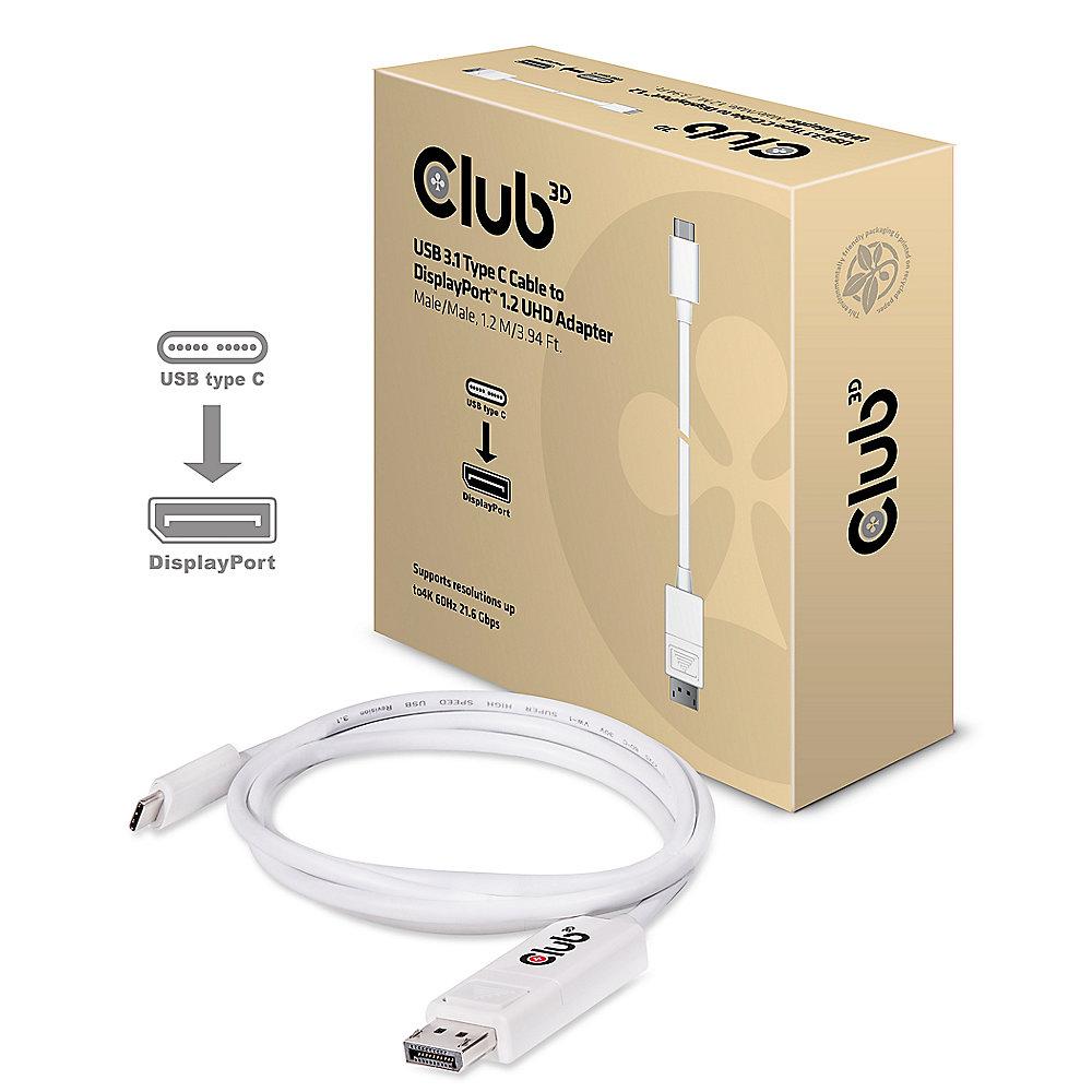 Club 3D USB 3.1 Adapterkabel 1,2m Typ-C zu DisplayPort UHD St./St. weiß CAC-1517, Club, 3D, USB, 3.1, Adapterkabel, 1,2m, Typ-C, DisplayPort, UHD, St./St., weiß, CAC-1517