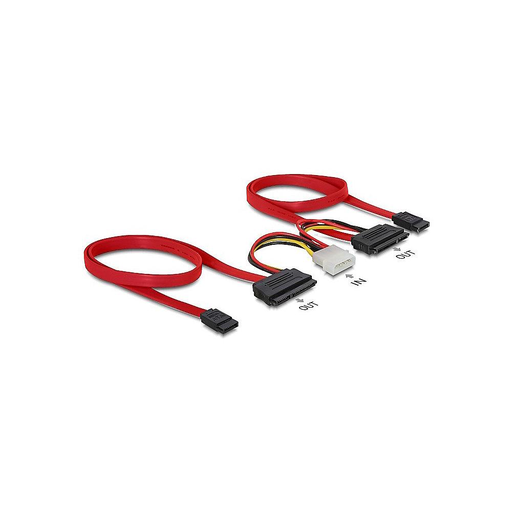 DeLOCK SATA Kabel 0,5m 4pin zu 2x SATA 2x Combostecker All-in-One rot, DeLOCK, SATA, Kabel, 0,5m, 4pin, 2x, SATA, 2x, Combostecker, All-in-One, rot