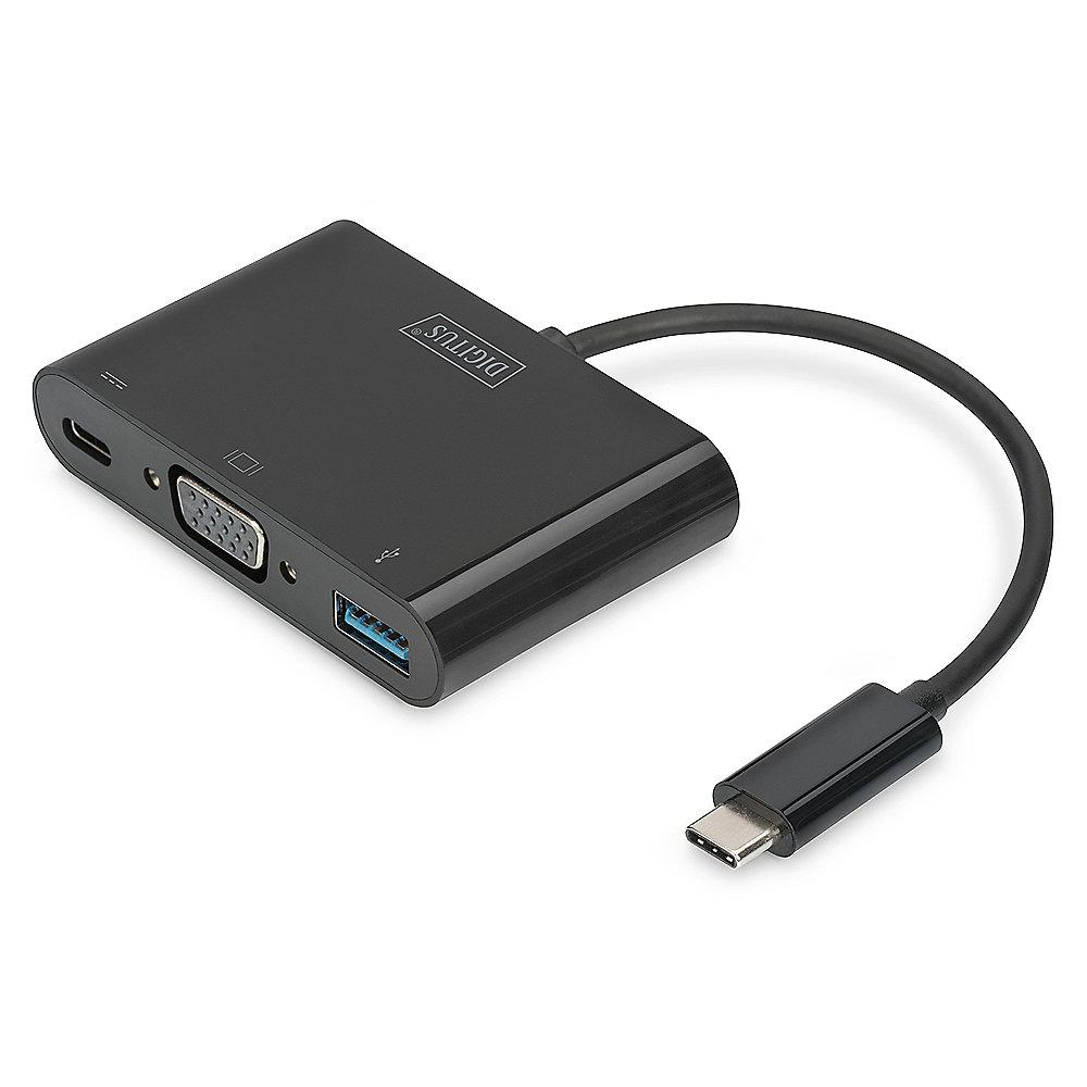 Digitus USB Typ-C auf VGA Multiport Adapter 3-Port schwarz DA-70854