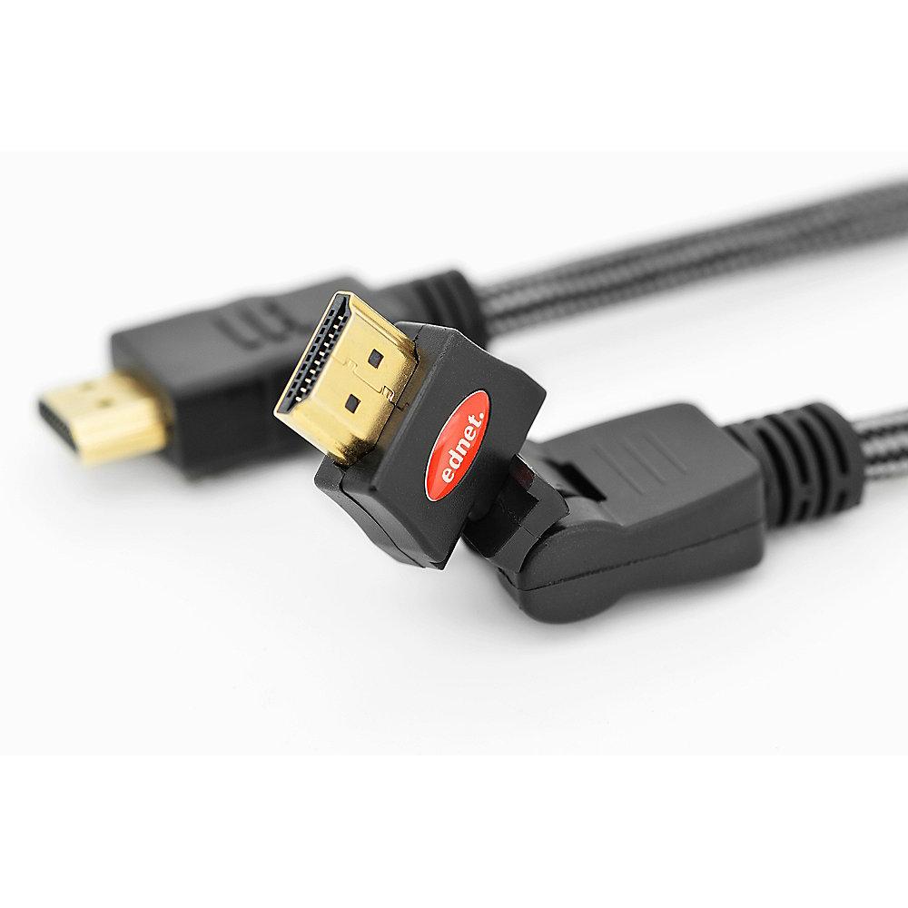 ednet HDMI Anschlusskabel 2m HDMI-A 360° drehbar 4K/3D vergoldet St./St. schwarz