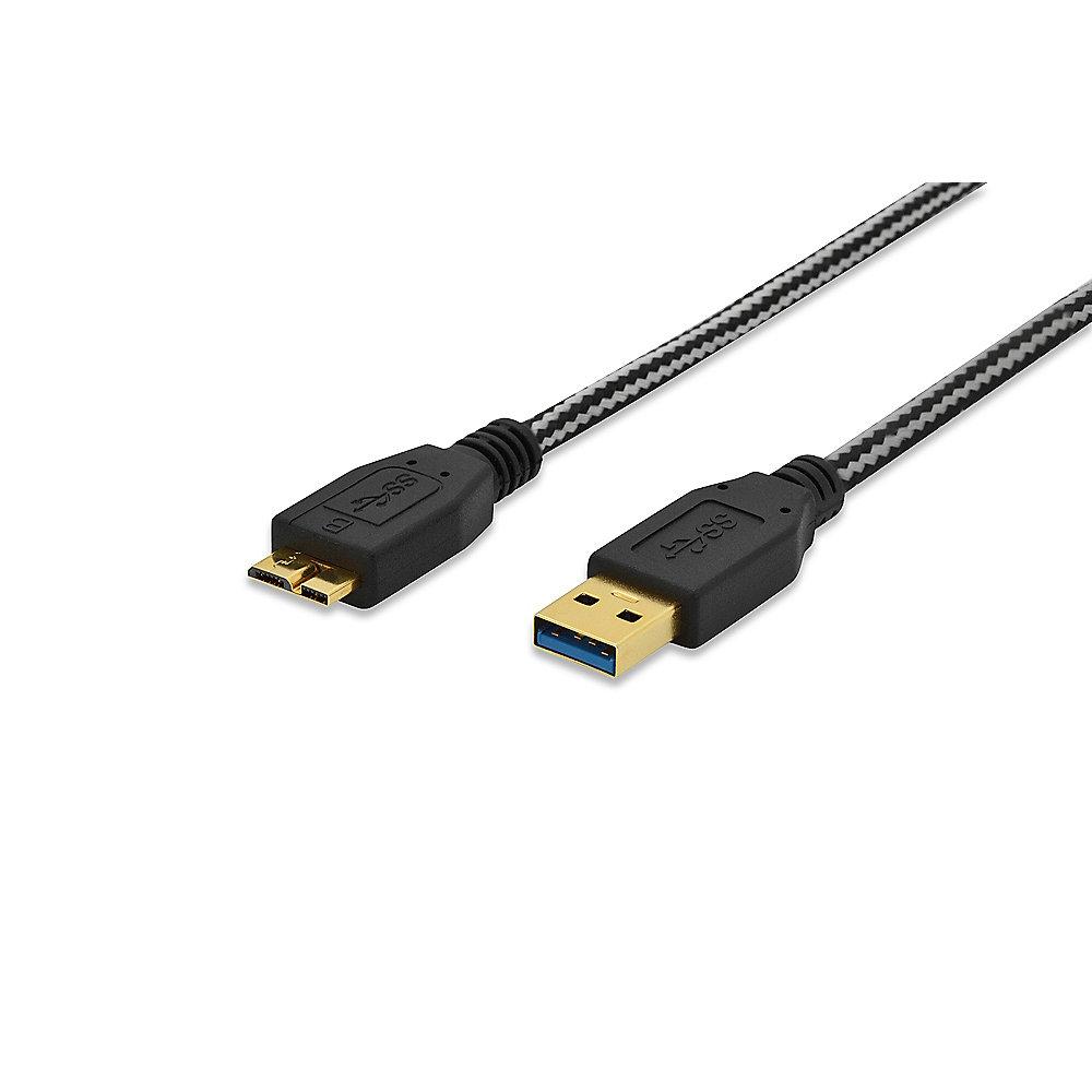 ednet USB 3.0 Anschlusskabel 1m A zu micro B vergoldet St./St. schwarz