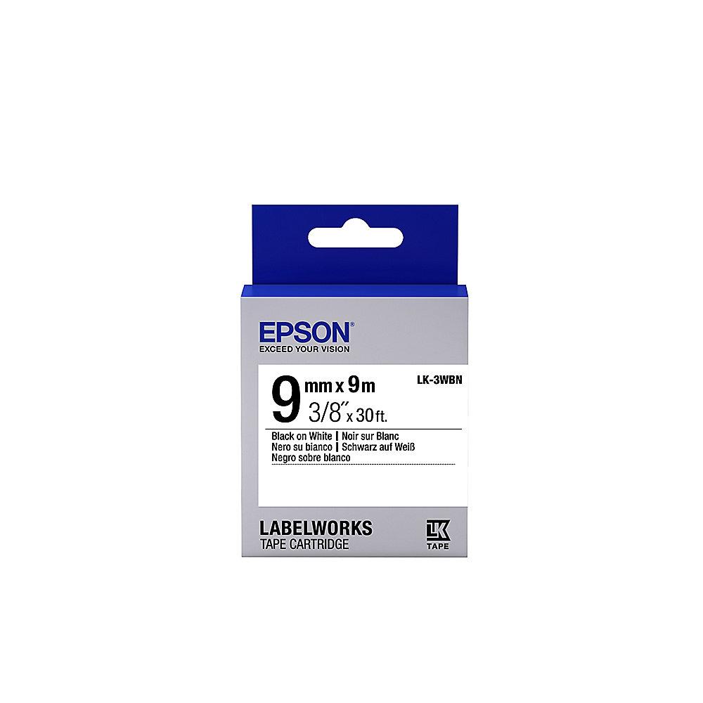 Epson C53S653003 - Schriftband LK-3WBN klebend 9mmx9m schwarz auf weiß, Epson, C53S653003, Schriftband, LK-3WBN, klebend, 9mmx9m, schwarz, weiß