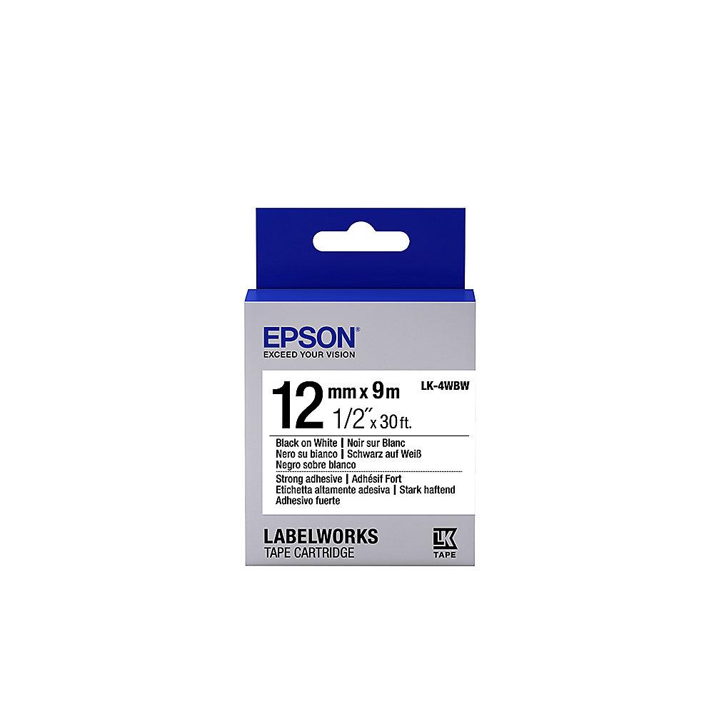 Epson C53S654016 Schriftband LK-4WBW stark klebend 12mmx9m schwarz/weiß, Epson, C53S654016, Schriftband, LK-4WBW, stark, klebend, 12mmx9m, schwarz/weiß