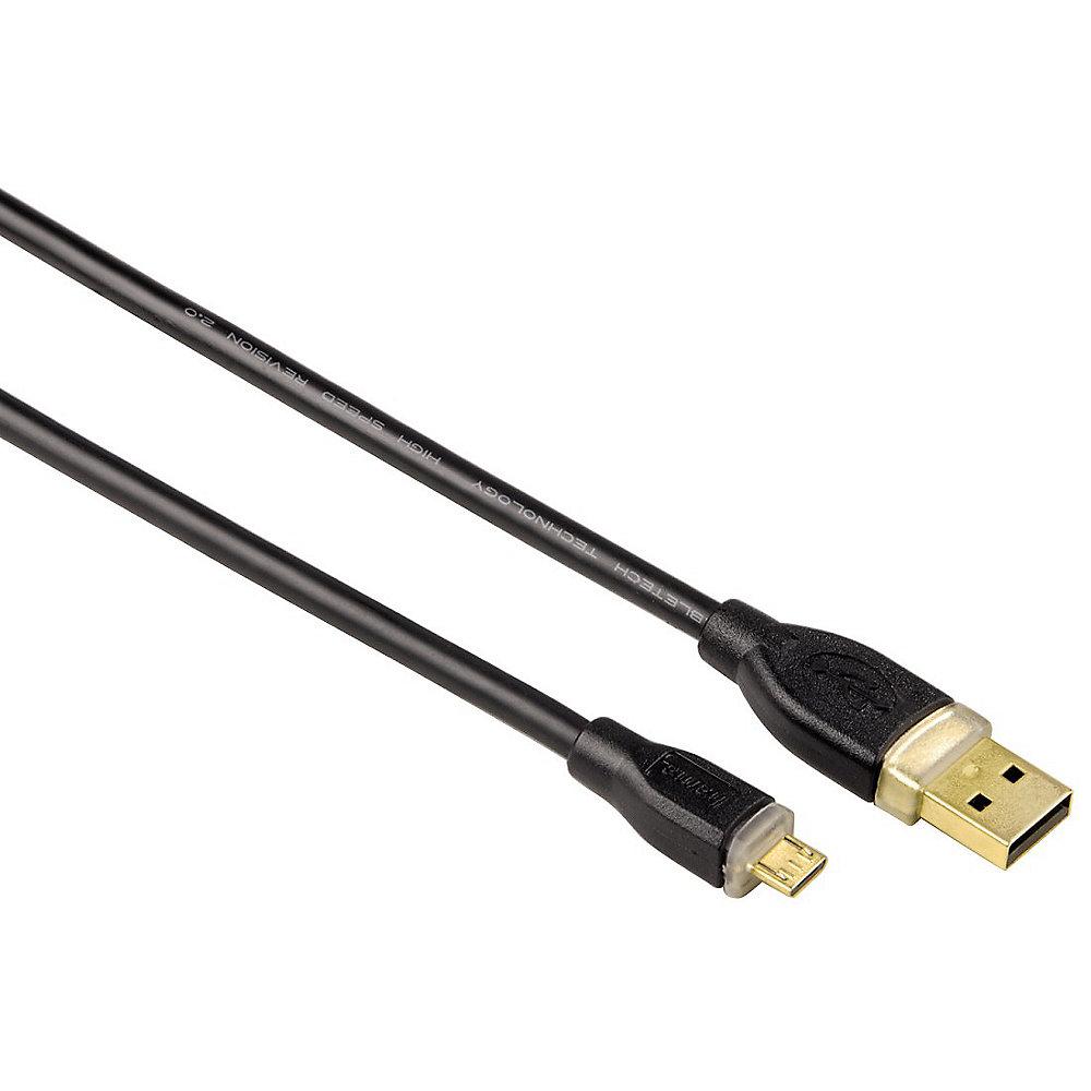Hama USB 2.0 Adapterkabel 0,75m USB-A zu micro-B St./St. vergoldet schwarz