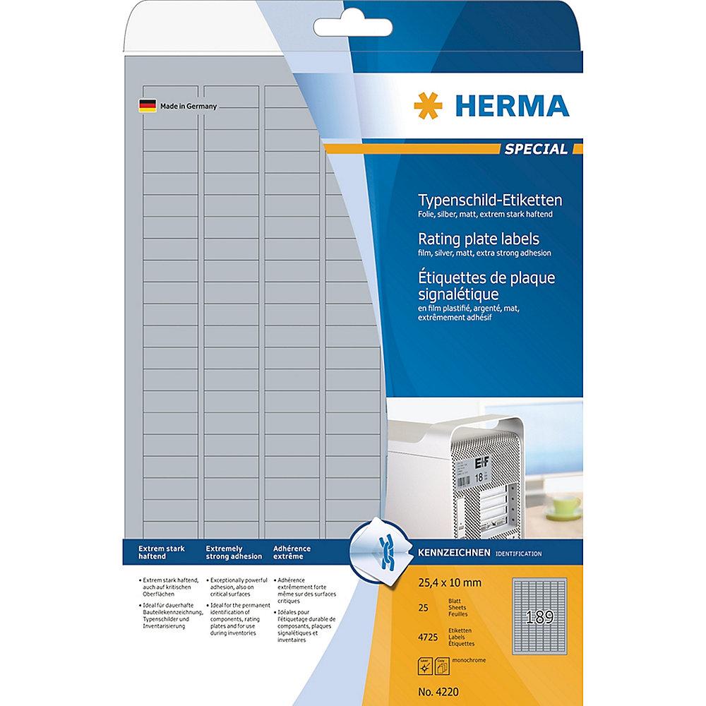 HERMA 4220 Typenschildetiketten A4 silber 25x10 mm haftend Folie matt 4725 St.