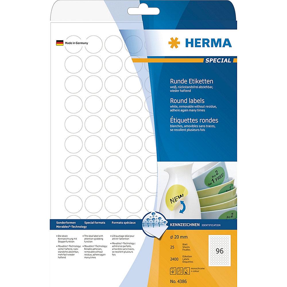 HERMA 4386 Etiketten A4 weiß Ø 20 mm rund Movables/ablösbar matt 2400 St.