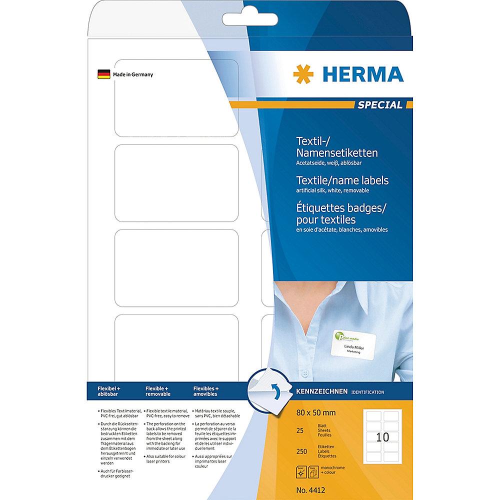 HERMA 4412 Namens-/Textiletiketten A4 80x50 mm trennbar weiß ablösbar 250 St.