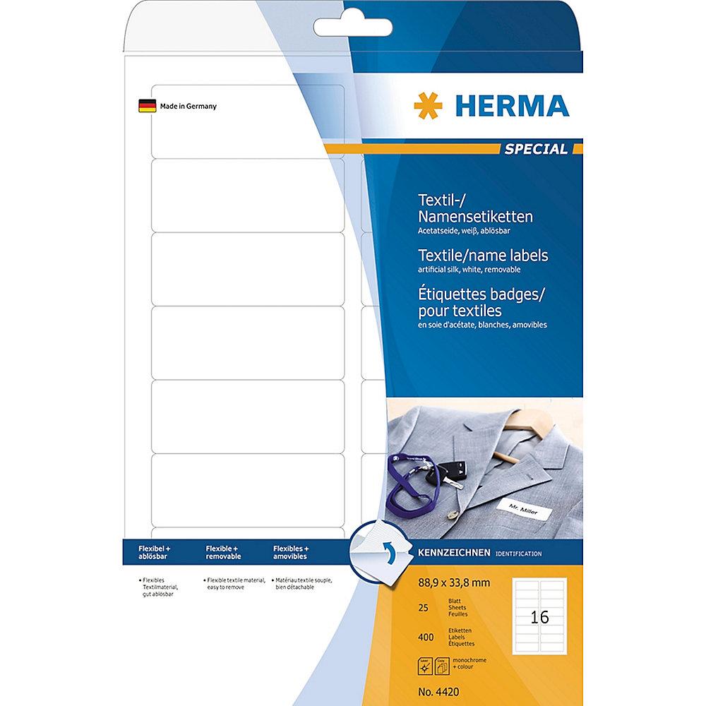 HERMA 4420 Namens-/Textiletiketten A4 weiß 88,9x33,8 mm ablösbar 400 St.