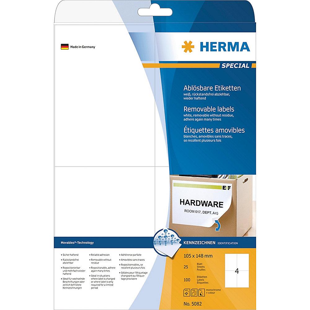HERMA 5082 Etiketten A4 weiß 105x148 mm Movables/ablösbar matt 100 St., HERMA, 5082, Etiketten, A4, weiß, 105x148, mm, Movables/ablösbar, matt, 100, St.