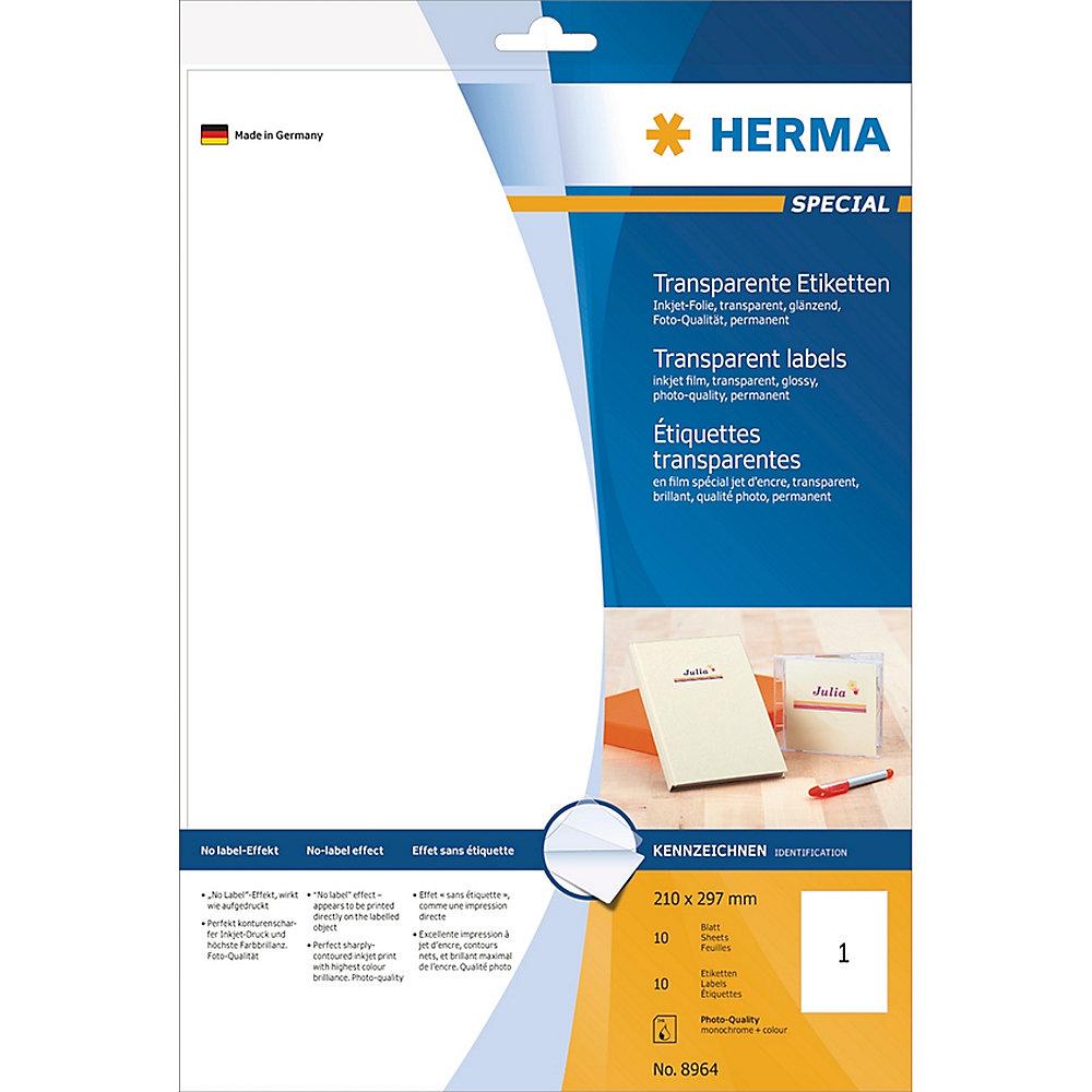 HERMA 8964 Inkjet Folien-Etiketten A4 transparent 210x297 mm Folie glänzend 10 S