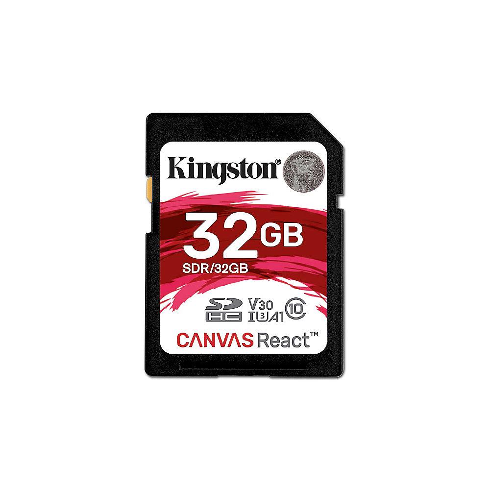 Kingston Canvas React 32 GB SDHC Speicherkarte (80 MB/s, Class 10, V30, A1), Kingston, Canvas, React, 32, GB, SDHC, Speicherkarte, 80, MB/s, Class, 10, V30, A1,