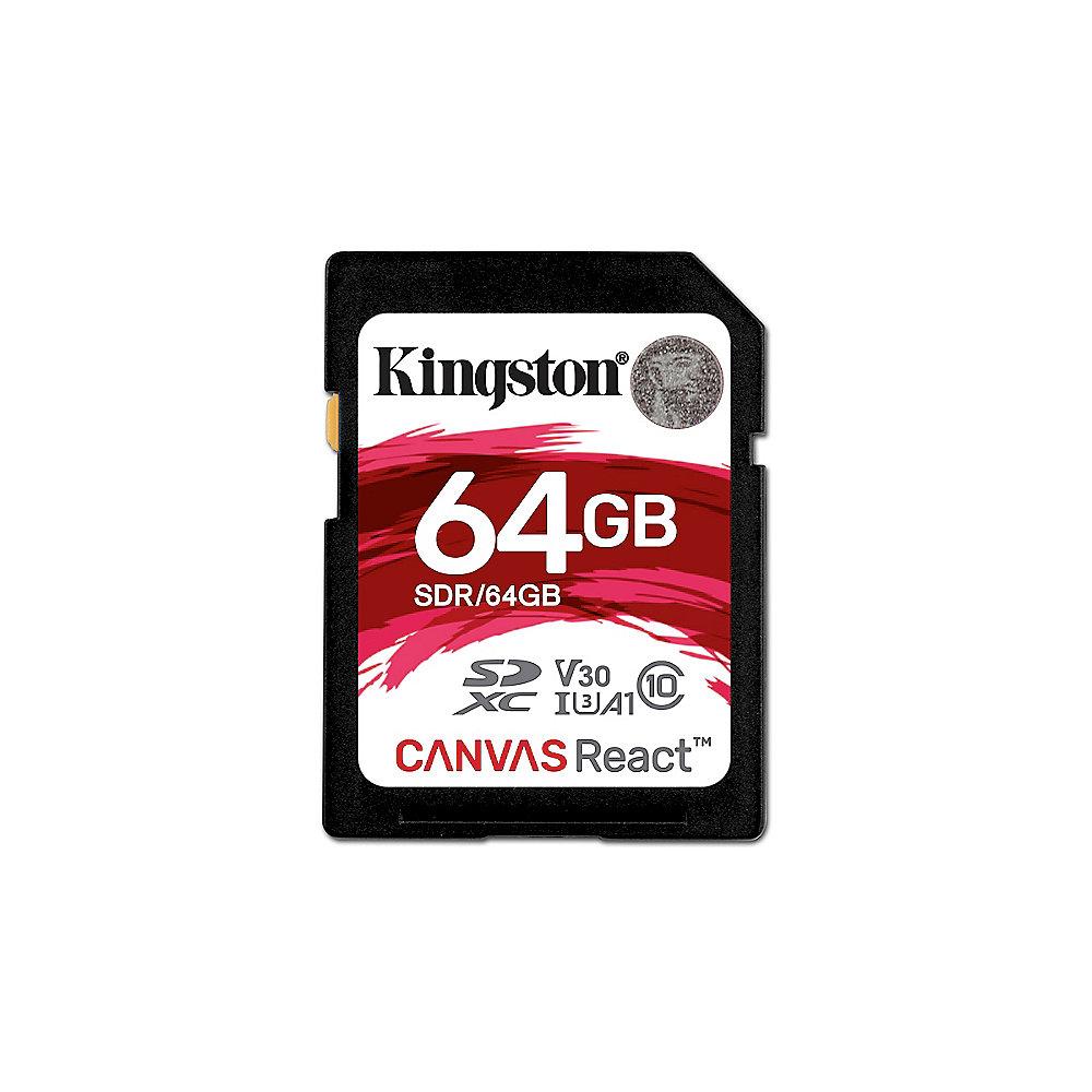 Kingston Canvas React 64 GB SDXC Speicherkarte (80 MB/s, Class 10, V30, A1)