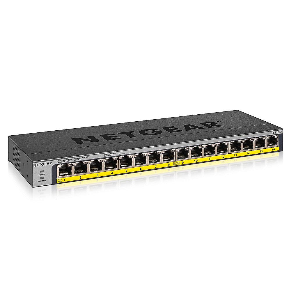 Netgear GS116LP ProSafe 16-Port Gigabit Switch PoE  unmanaged 76W