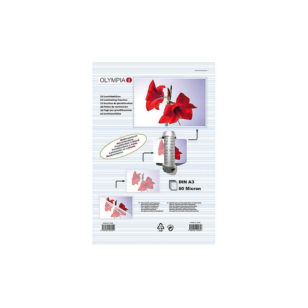 Olympia Laminierfolien DIN A3 80 micron (25 Stück), Olympia, Laminierfolien, DIN, A3, 80, micron, 25, Stück,