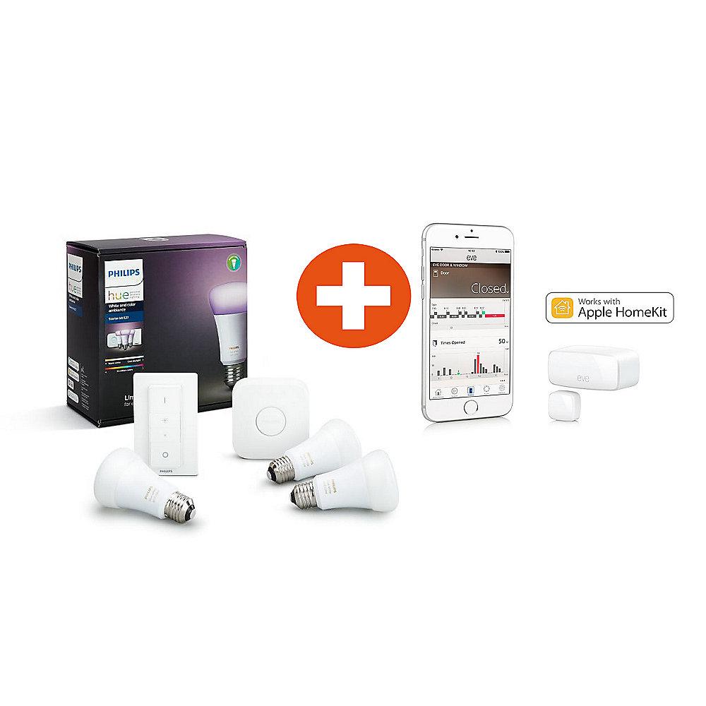 Philips Hue White and Color Ambiance E27 Starter Set   Elgato Eve Door & Window