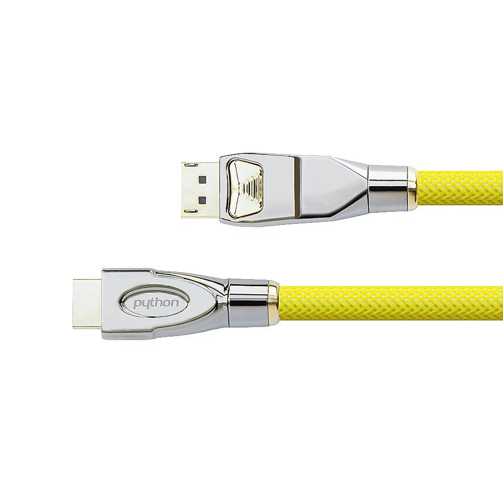 PYTHON Displayport 1.2 Anschlusskabel 2m DP zu HDMI 4K2K vergoldet gelb, PYTHON, Displayport, 1.2, Anschlusskabel, 2m, DP, HDMI, 4K2K, vergoldet, gelb