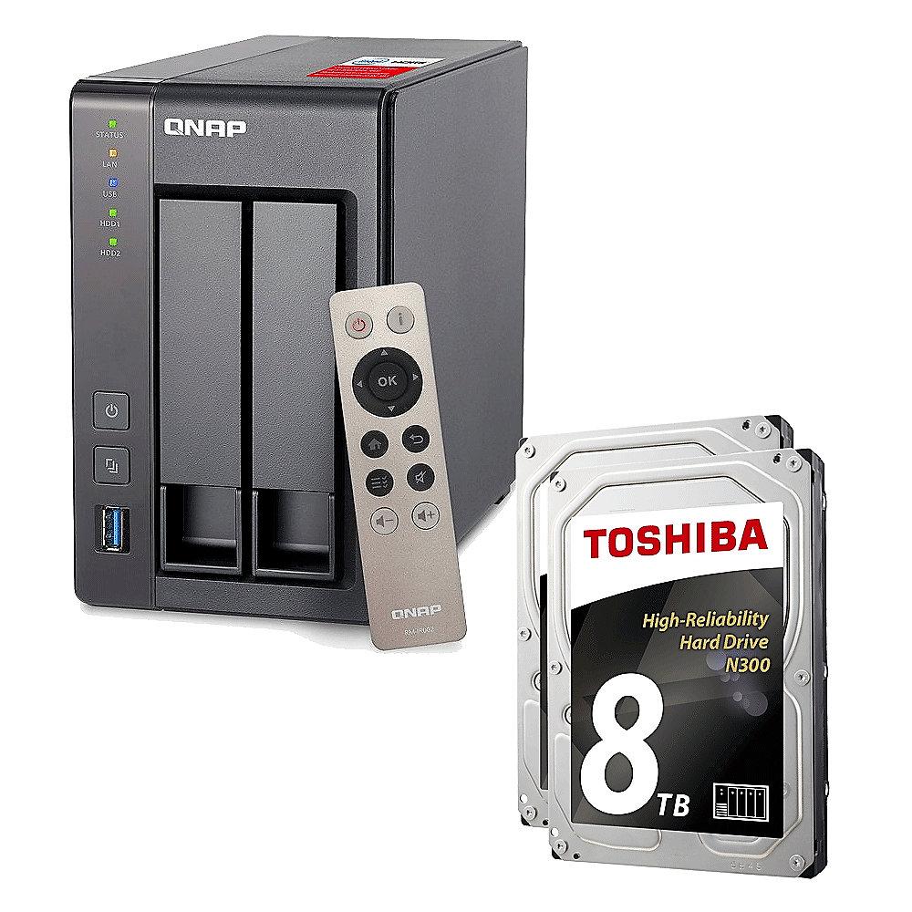 QNAP TS-251 -2G NAS System 2-Bay 16TB inkl. 2x 8TB Toshiba HDWN180UZSVA