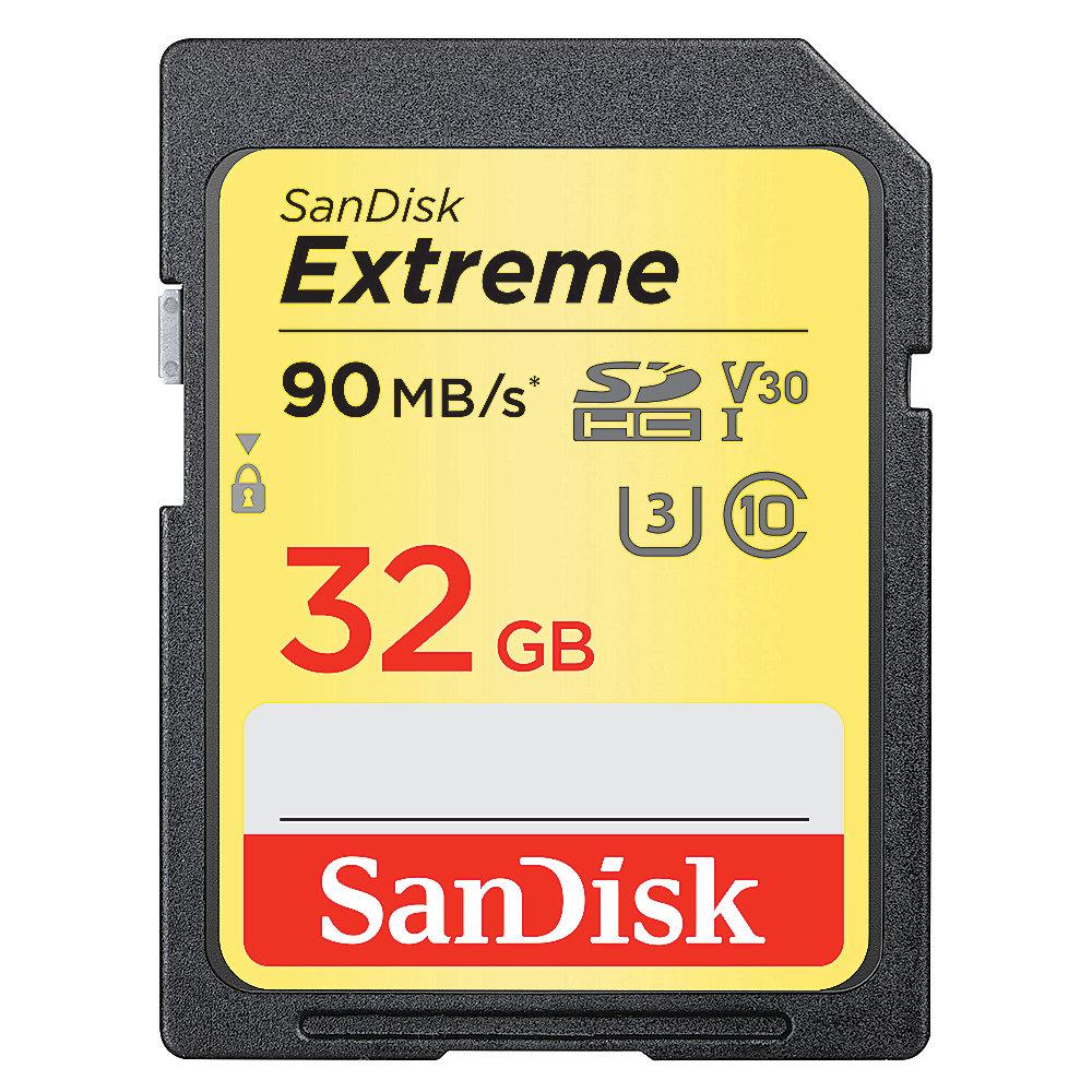 SanDisk Extreme 32 GB SDHC Speicherkarte (90 MB/s, Class 10, U3, V30)