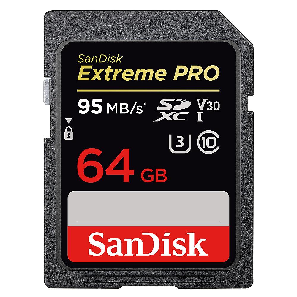 SanDisk Extreme Pro 64 GB SDXC Speicherkarte (95 MB/s, Class 10, U3, V30)