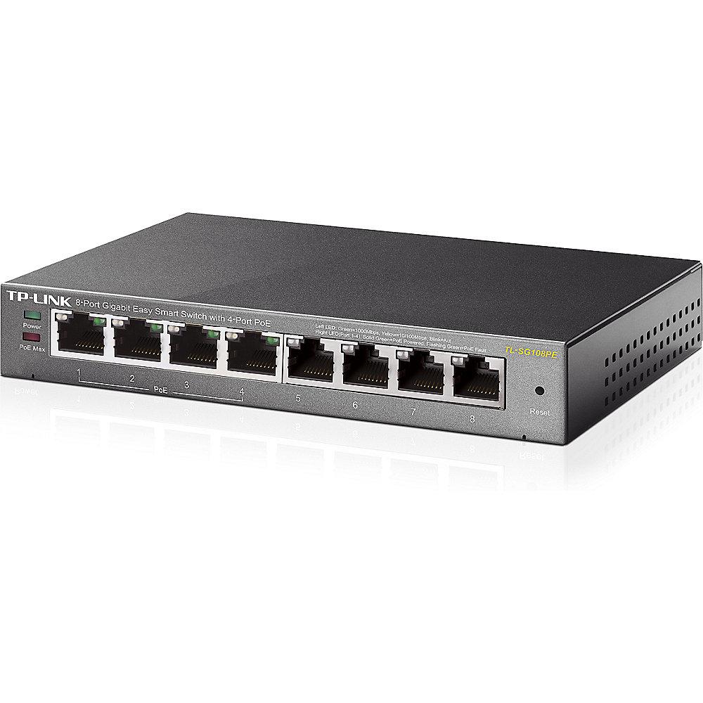 TP-LINK TL-SG108PE 8-Port Desktop Gigabit Easy Smart Switch mit 4x PoE IGMPv3, TP-LINK, TL-SG108PE, 8-Port, Desktop, Gigabit, Easy, Smart, Switch, 4x, PoE, IGMPv3