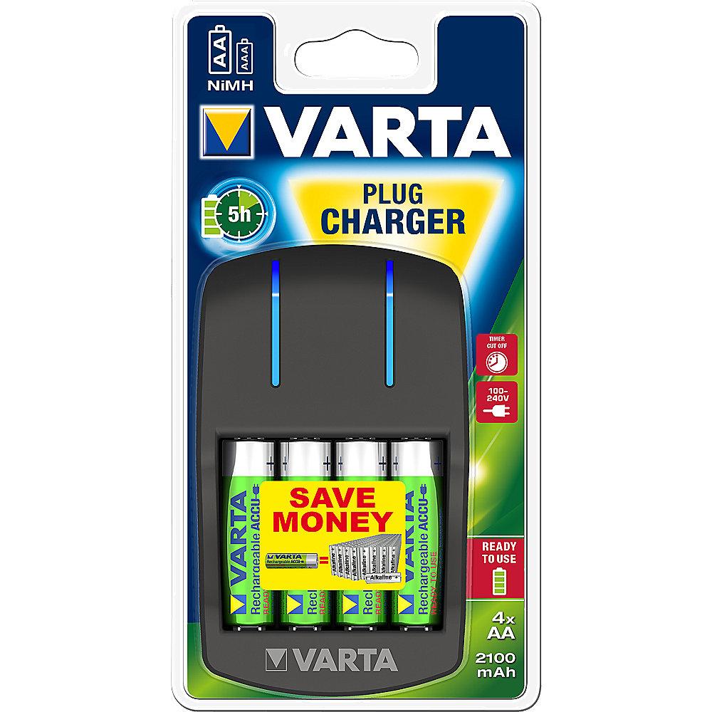 VARTA Easy Plug Charger für AA, AAA inkl. 4x Akku Mignon AA (2100 mAh)