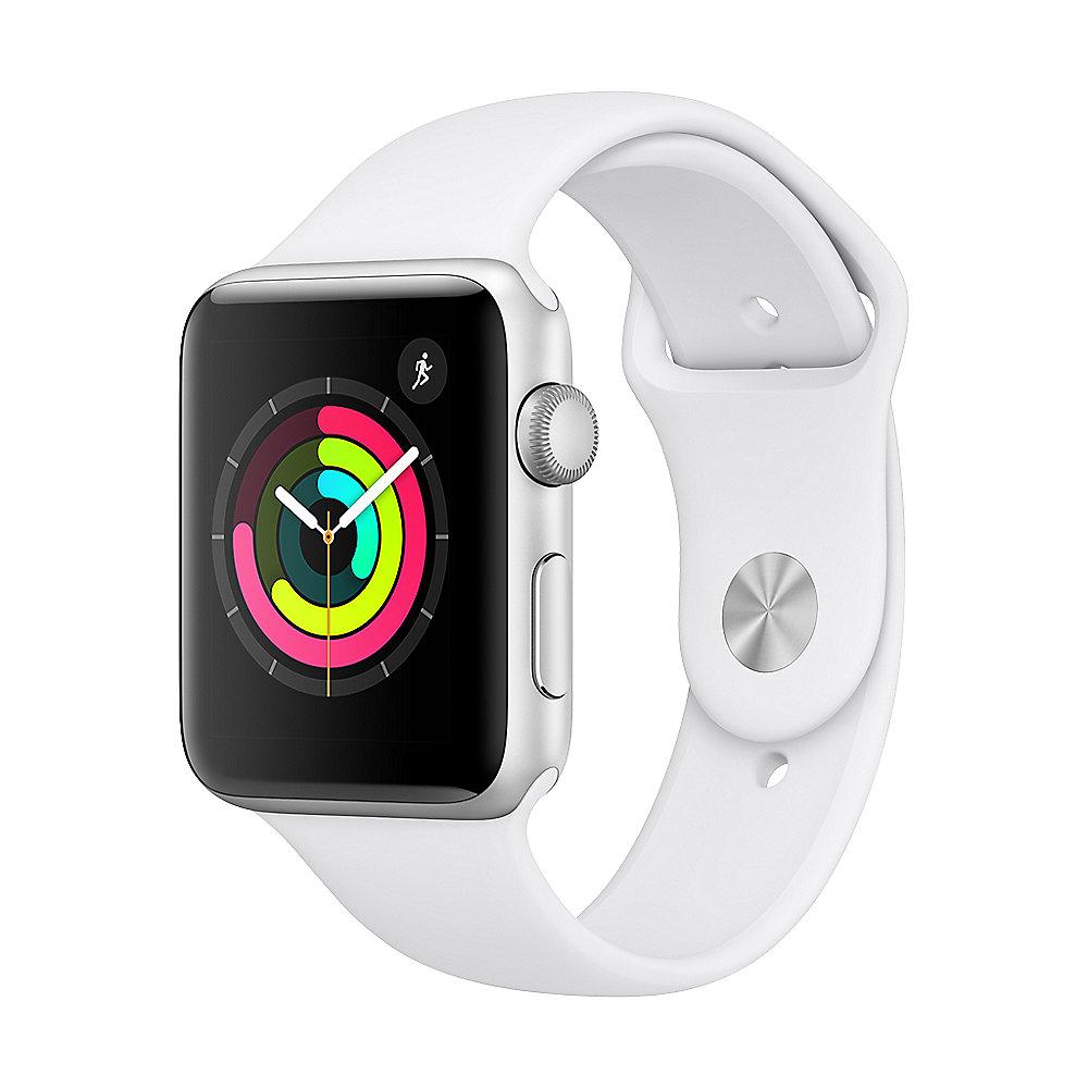 Apple Watch Series 3 GPS 42mm Aluminiumgehäuse Silber mit Sportarmband Weiß, Apple, Watch, Series, 3, GPS, 42mm, Aluminiumgehäuse, Silber, Sportarmband, Weiß