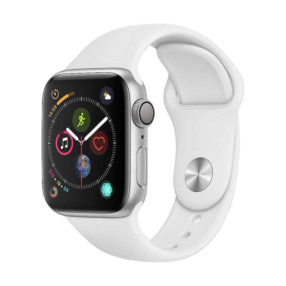 Apple Watch Series 4 GPS 40mm Aluminiumgehäuse Silber mit Sportarmband Weiß