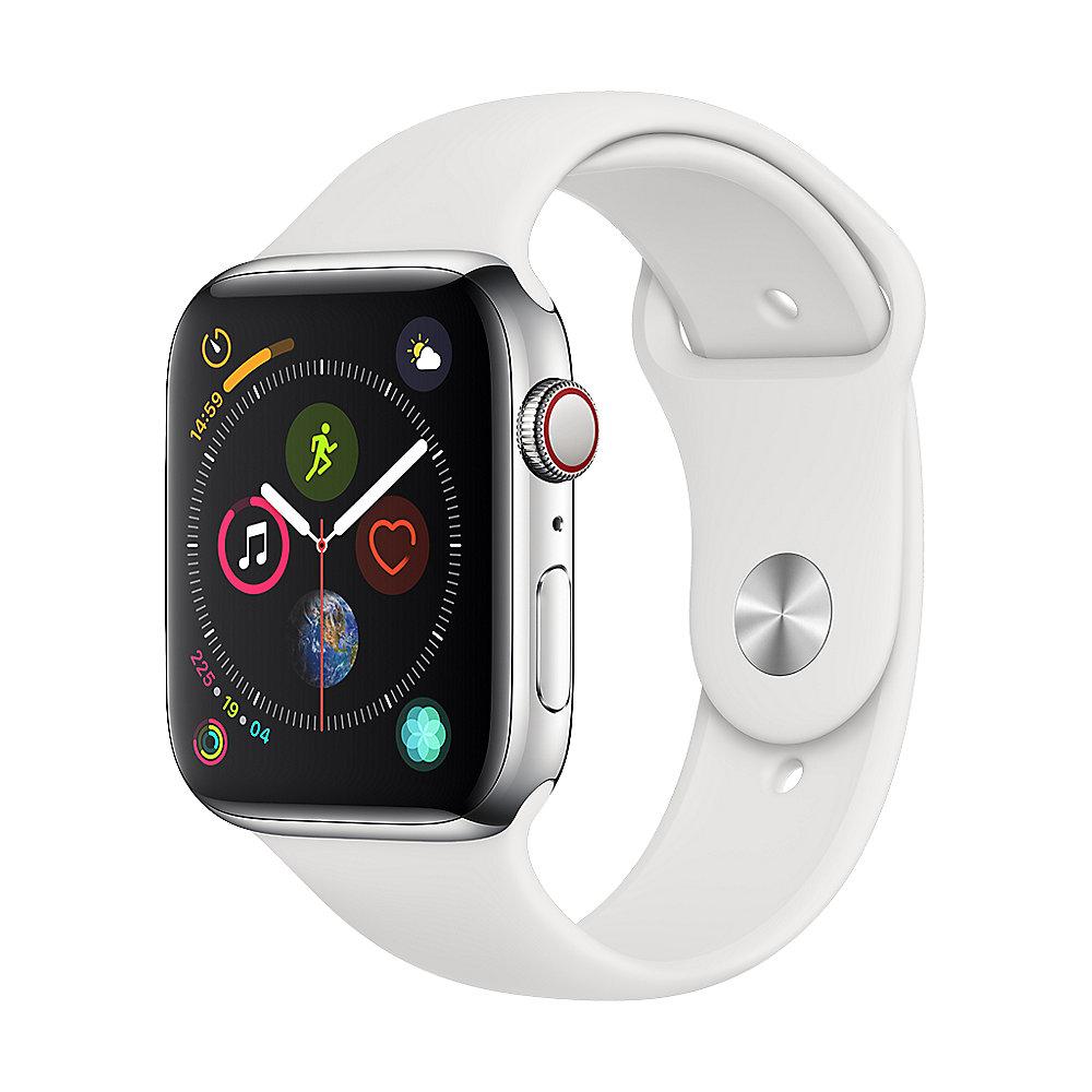 Apple Watch Series 4 LTE 44mm Edelstahlgehäuse mit Sportarmband Weiß, Apple, Watch, Series, 4, LTE, 44mm, Edelstahlgehäuse, Sportarmband, Weiß