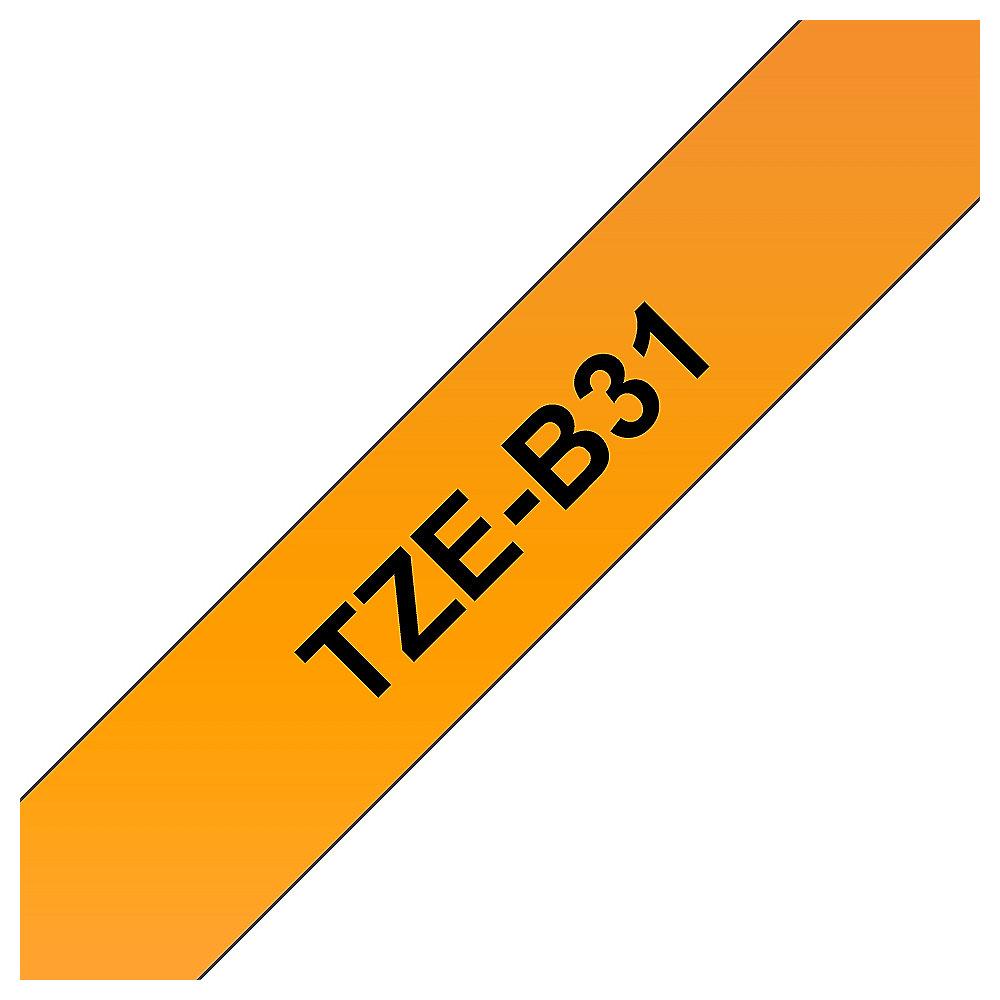 Brother TZe-B31 Schriftband klebend 12mm x 5m schwarz auf orange laminiert