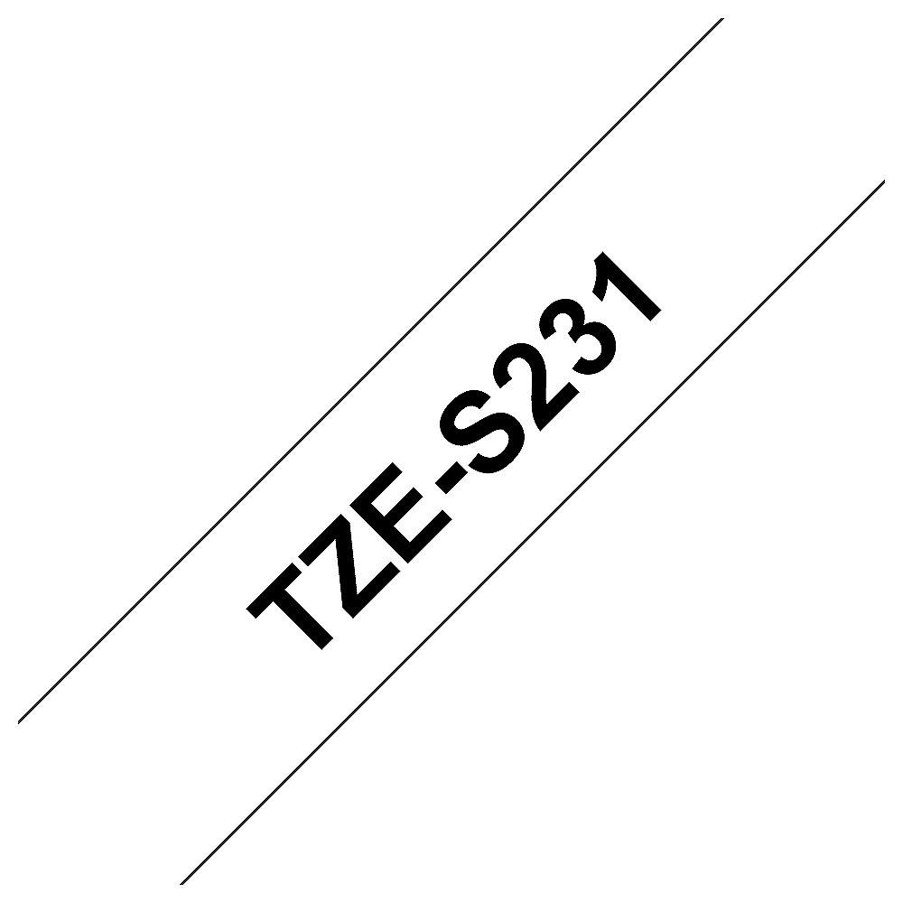 Brother TZe-S231 Schriftband, 12mm x 8m, schwarz auf weiß, stark klebend