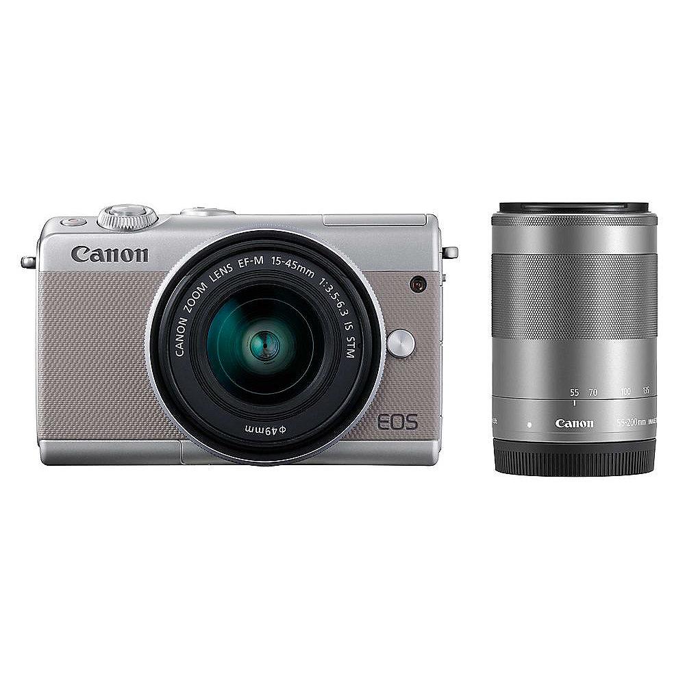 Canon EOS M100 Kit 15-45mm & 55-200mm Systemkamera grau