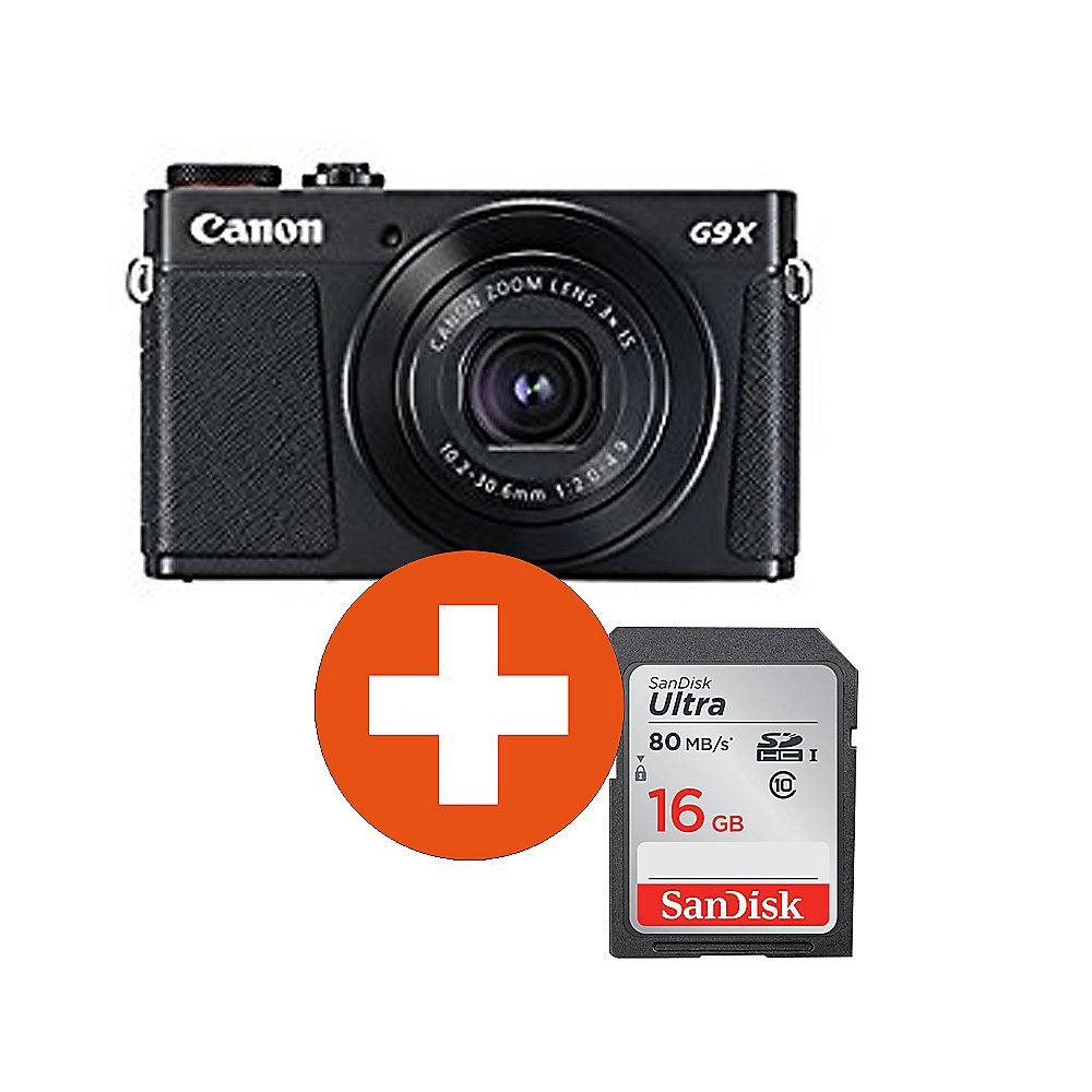 Canon PowerShot G9 X Mark II Digitalkamera schwarz   SanDisk Ultra 16 GB SDHC, Canon, PowerShot, G9, X, Mark, II, Digitalkamera, schwarz, , SanDisk, Ultra, 16, GB, SDHC