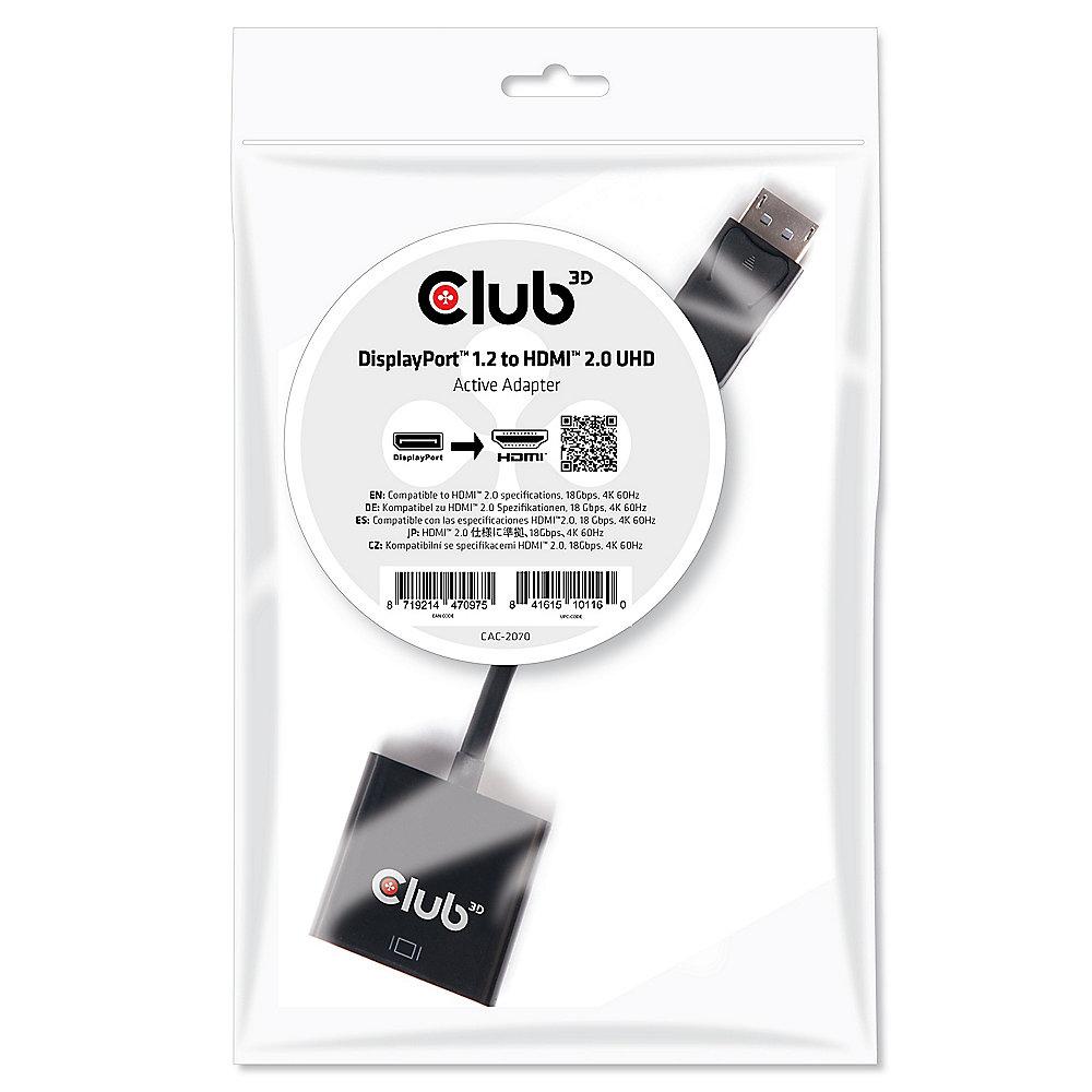 Club 3D DisplayPort 1.2 Adapter DP zu HDMI 2.0 aktiv UHD 4K60Hz schwarz CAC-2070, Club, 3D, DisplayPort, 1.2, Adapter, DP, HDMI, 2.0, aktiv, UHD, 4K60Hz, schwarz, CAC-2070