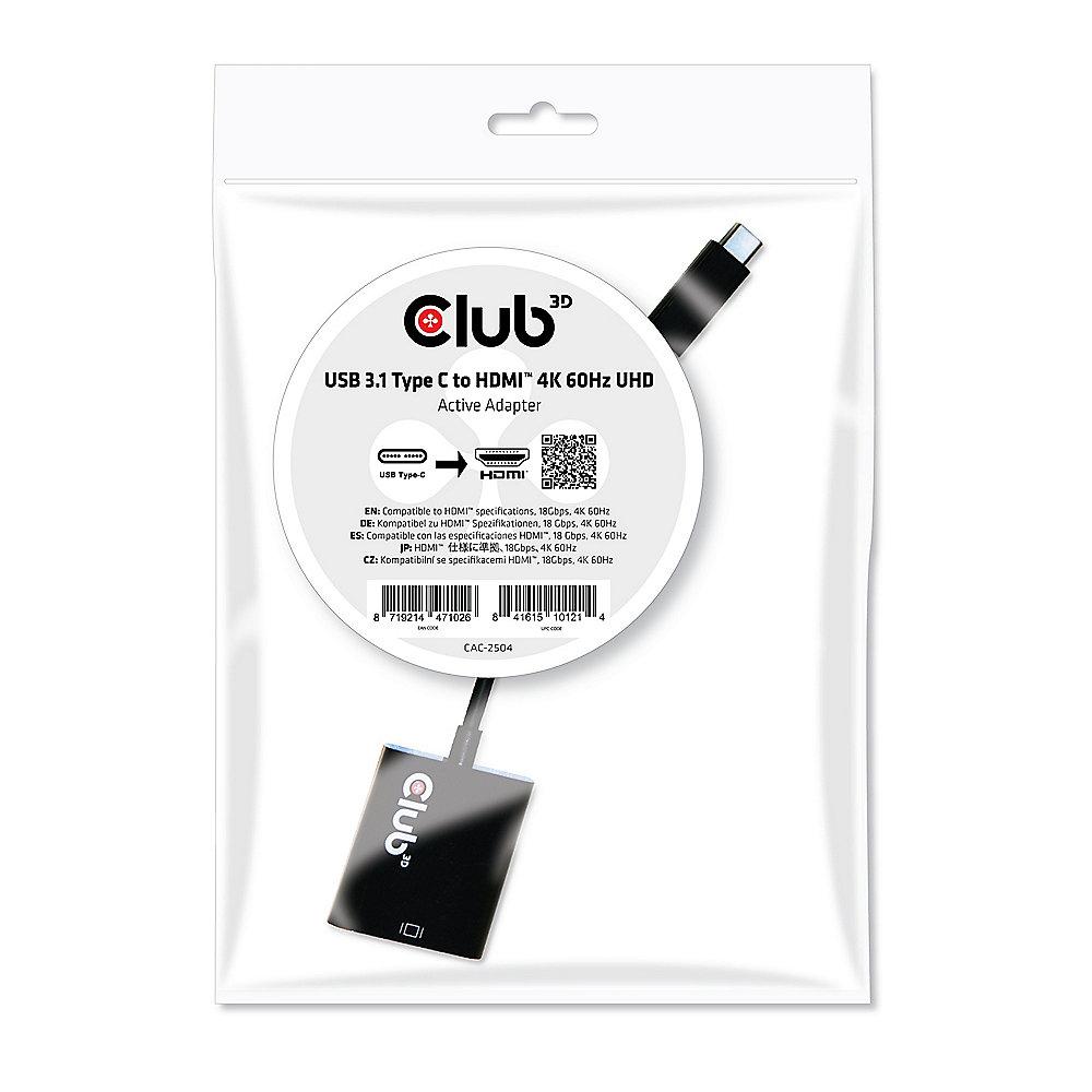 Club 3D USB 3.1 Adapter Typ-C zu HDMI 2.0 UHD 4K 60Hz aktiv schwarz CAC-2504, Club, 3D, USB, 3.1, Adapter, Typ-C, HDMI, 2.0, UHD, 4K, 60Hz, aktiv, schwarz, CAC-2504