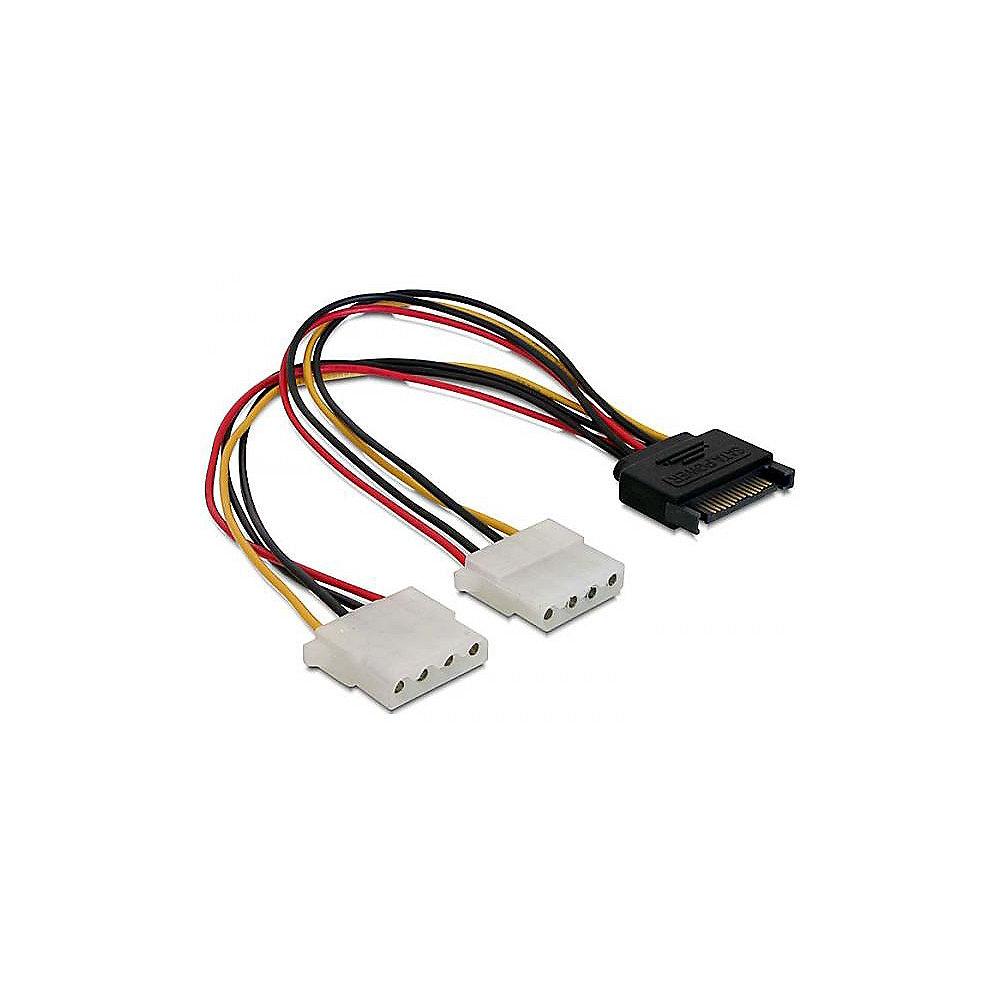 DeLOCK SATA Kabel 0,2m Power SATA 15pin zu 2x 4pin Molex Bu. 65159