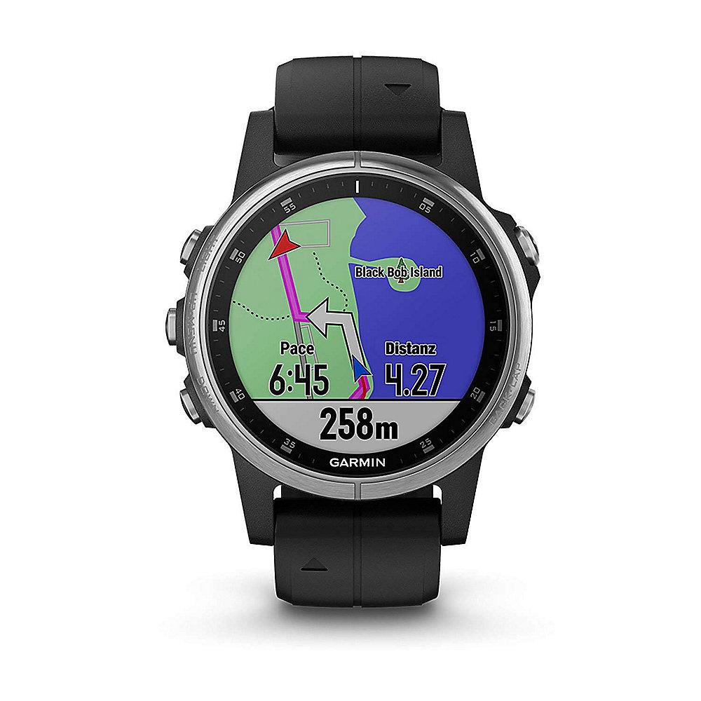 Garmin Fenix 5 Plus GPS-Multisport-Smartwatch silber mit schwarzem Armband