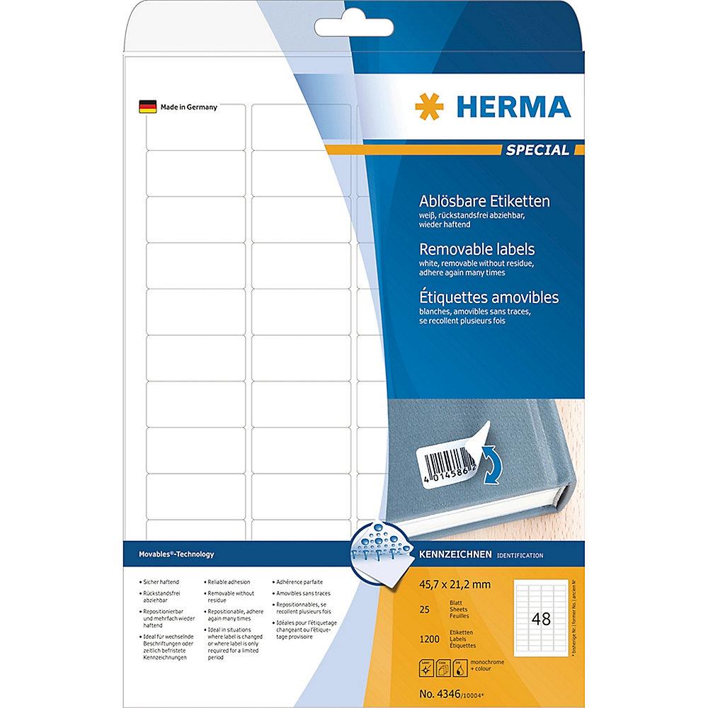 HERMA 4346 Etiketten A4 weiß 45,7x21,2 mm Movables/ablösbar matt 1200 St., HERMA, 4346, Etiketten, A4, weiß, 45,7x21,2, mm, Movables/ablösbar, matt, 1200, St.