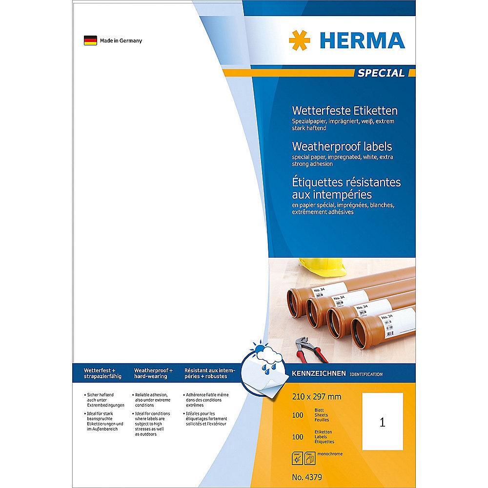 HERMA 4379 Etiketten 210x297 mm weiß extrem stark haftend Papier imprägn. 100Stk, HERMA, 4379, Etiketten, 210x297, mm, weiß, extrem, stark, haftend, Papier, imprägn., 100Stk