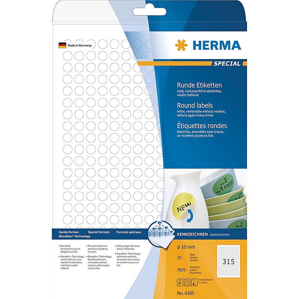 HERMA 4385 Etiketten A4 weiß Ø 10 mm rund Movables/ablösbar matt 7875 St.