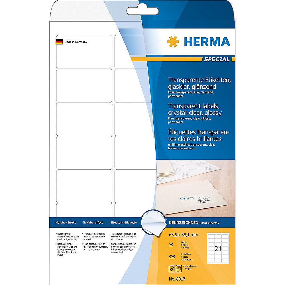 HERMA 8017 A4 Etiketten transparent glasklar 63,5x38,1mm 525Stk glänzend