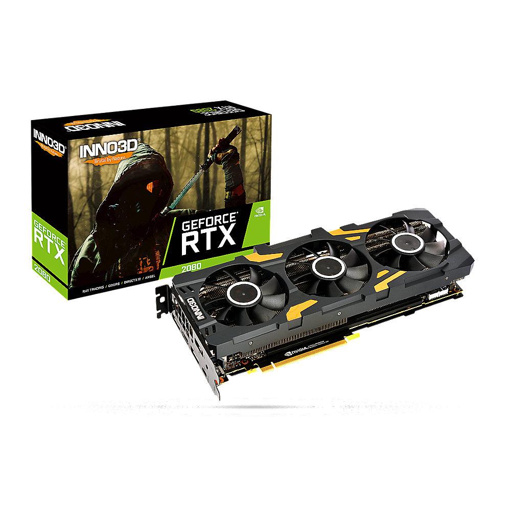 INNO3D GeForce RTX 2080 Gaming OC X3 8GB GDDR6 Grafikkarte 3xDP/HDMI/USB-C, INNO3D, GeForce, RTX, 2080, Gaming, OC, X3, 8GB, GDDR6, Grafikkarte, 3xDP/HDMI/USB-C