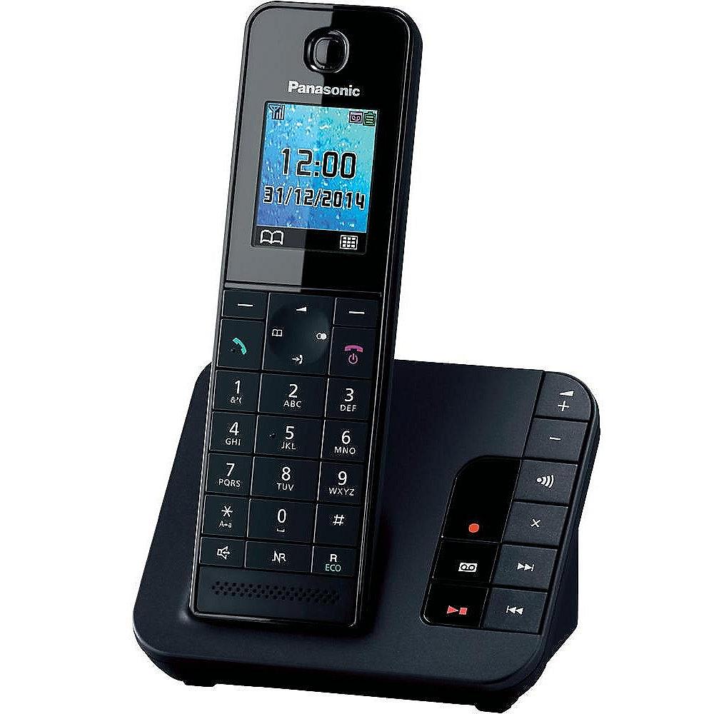 Panasonic KX-TGH220GB schnurloses Festnetztelefon (analog) mit AB, schwarz-matt, Panasonic, KX-TGH220GB, schnurloses, Festnetztelefon, analog, AB, schwarz-matt