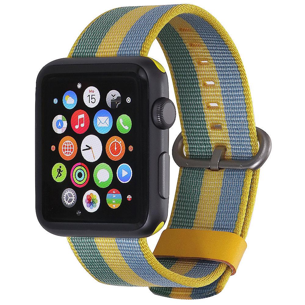StilGut Nylon Armband für Apple Watch Serie 1-4 42mm gelb/blau