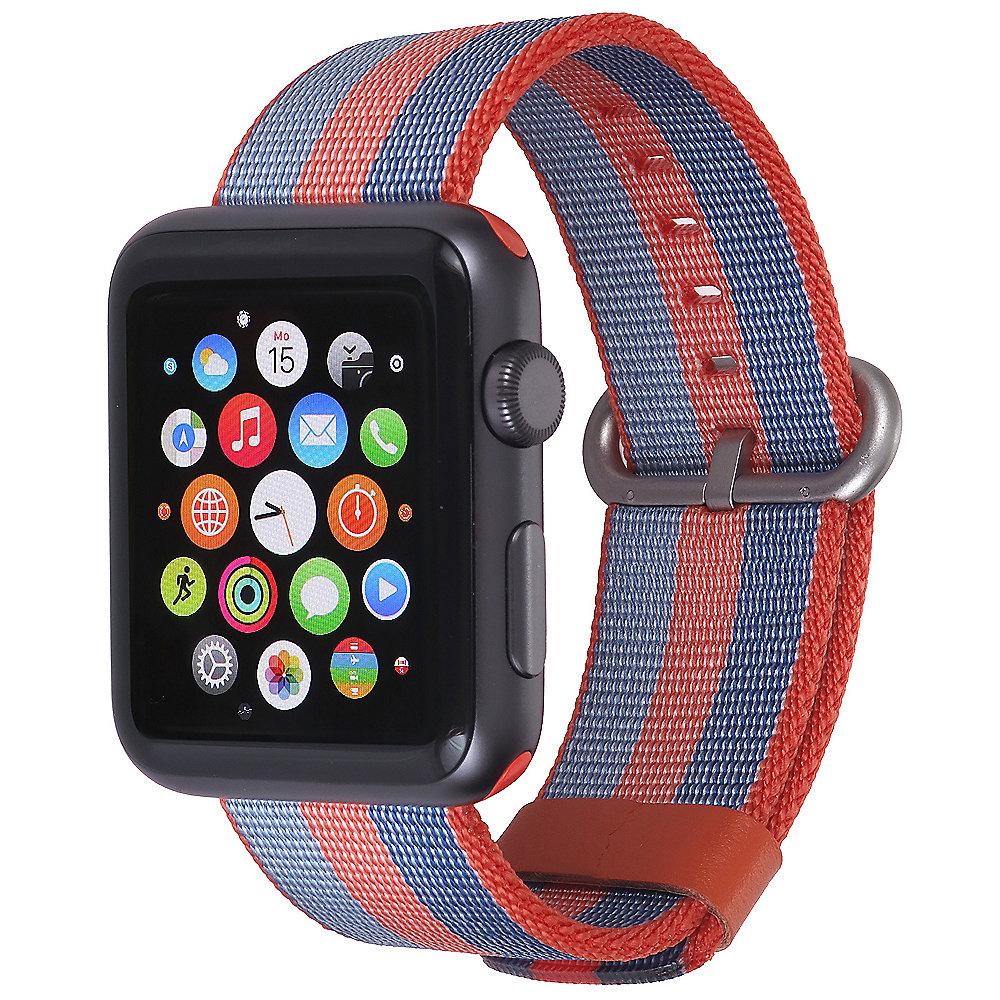 StilGut Nylon Armband für Apple Watch Serie 1-4 42mm orange/blau