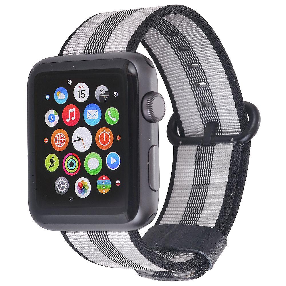 StilGut Nylon Armband für Apple Watch Serie 1-4 42mm schwarz/grau