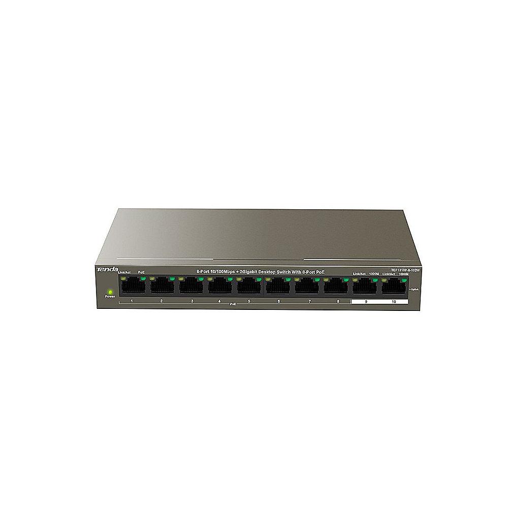 Tenda 8x Port Fast Ethernet PoE Desktop Switch  2 Gigabit Ports TEF1110P-8-102W